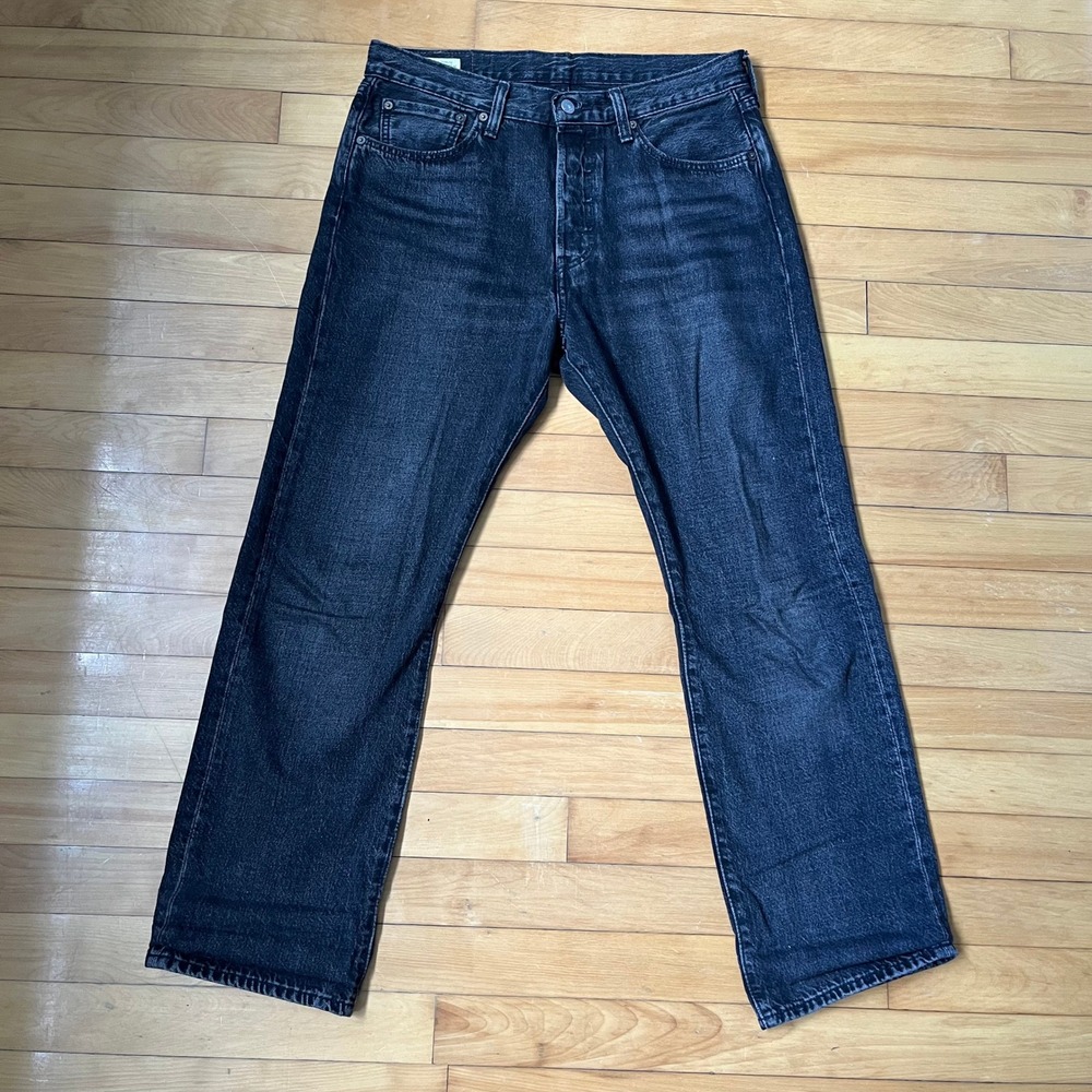 Levis Premium 501 Original Fit Jeans Faded Black Button Fly Straight Leg 33x30